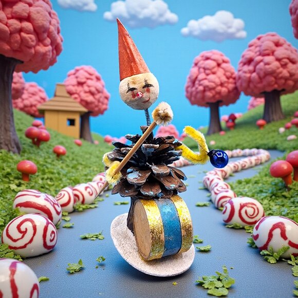 Unbranded Other - Vintage Bobblehead Elf Japan Pinecone Spun Cotton Foil Horn Mercury Glass 1950s